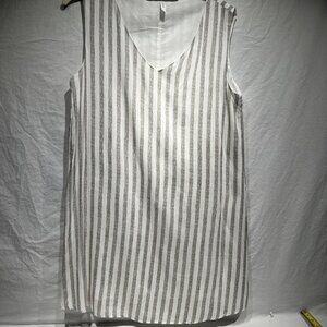 Mia & Tess Striped Silver & White Sleeveless Dress, women's Small‎ Lined V Neck